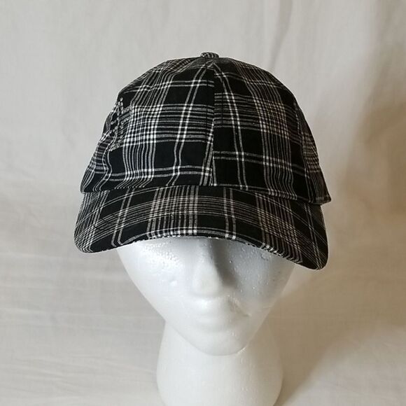 Black and White Plaid Cap with Bling Cross - Picture 1 of 6